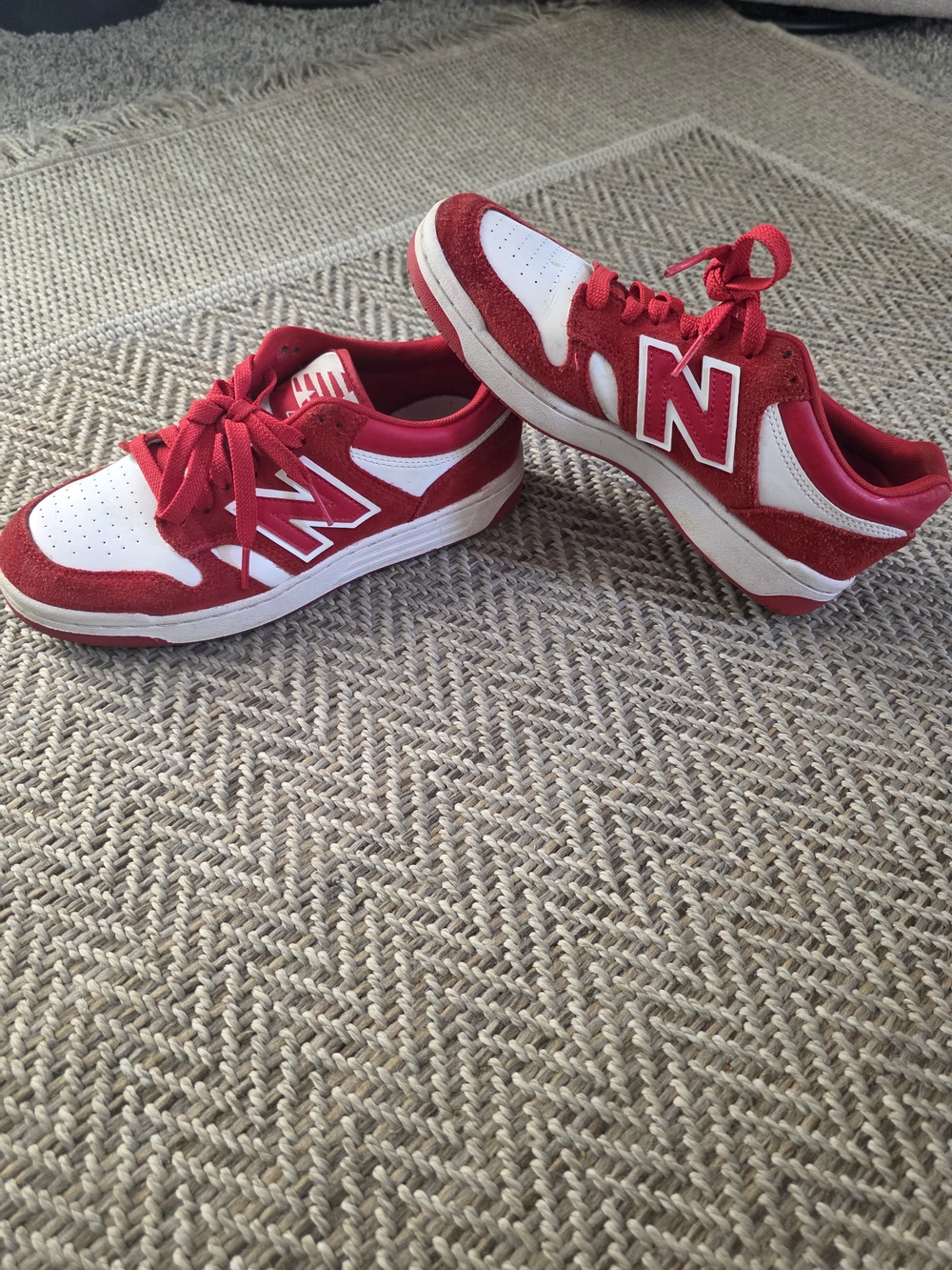 New Balance Kids Red and White Low-Top Sneakers